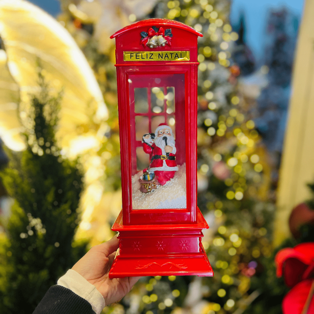 Cabine Telefonica do Noel Com Led, Som e Neve 30cm