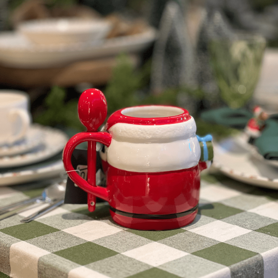 Caneca de Cerâmica Com Colher Papai Noel 300ml 15cm
