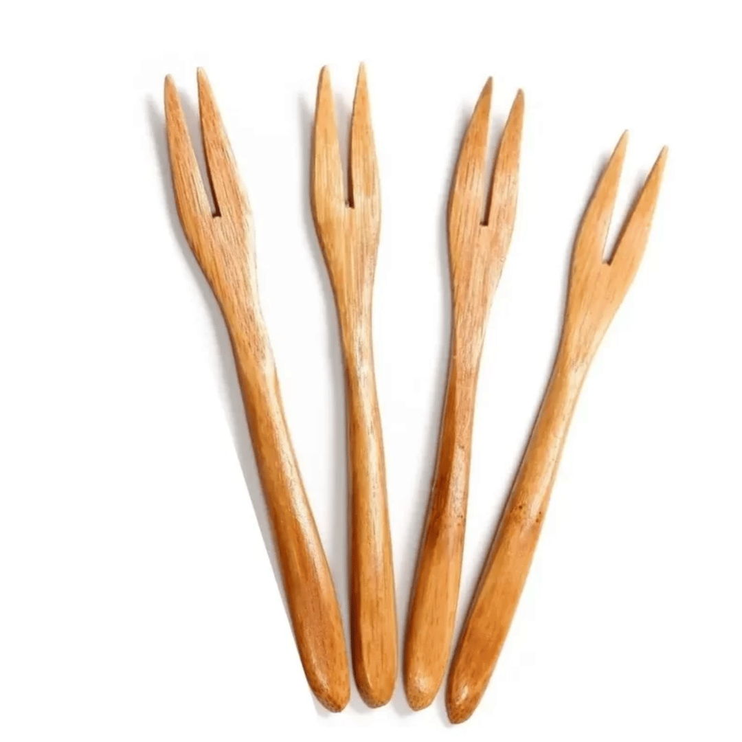 Kit Garfos Fruta Bambu 4 Peças