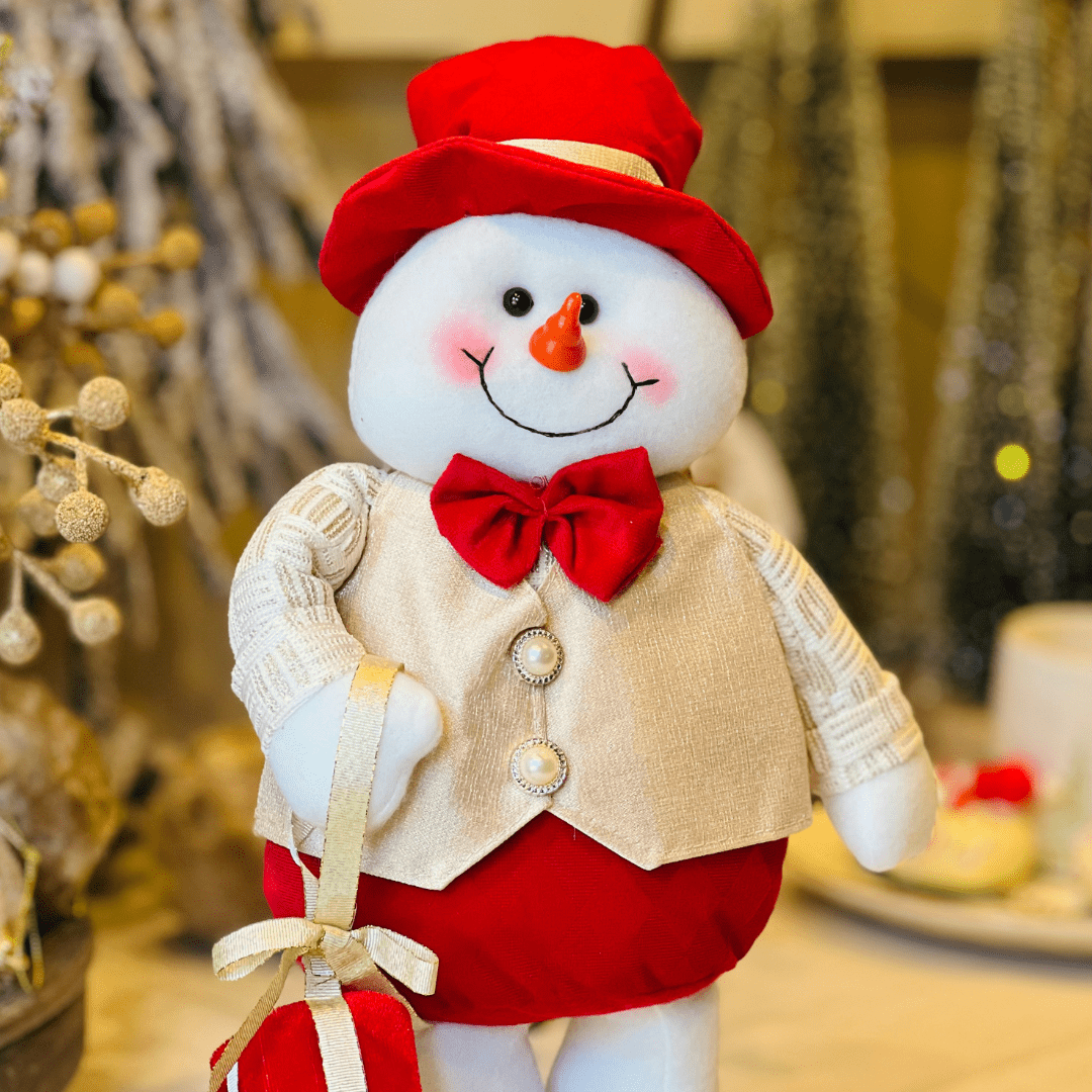Boneco de Neve Natalino Em Pé Com Presente 40cm