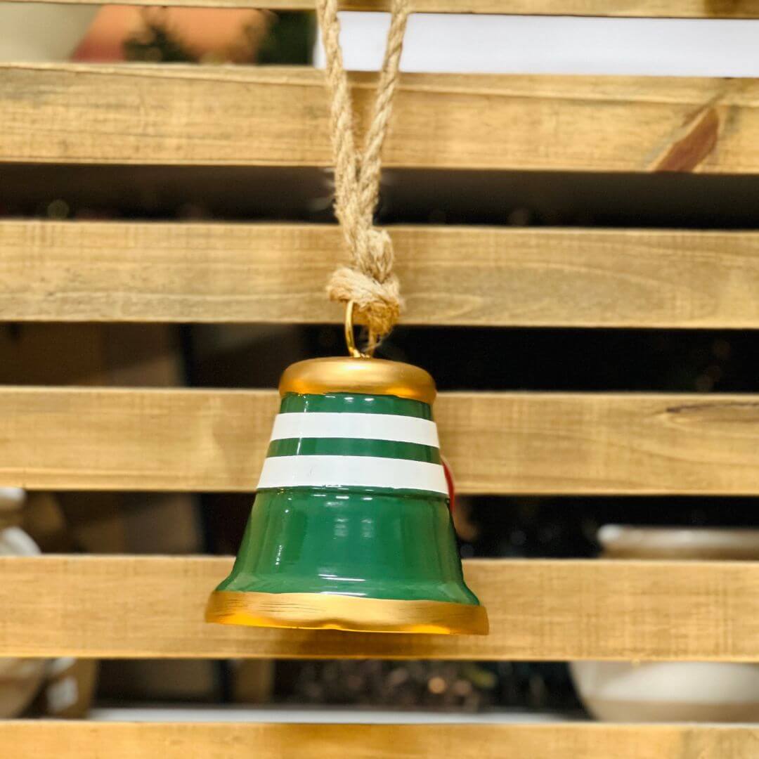 Sino Decorativo com Listras Verde, Branco e Dourado – 30cm