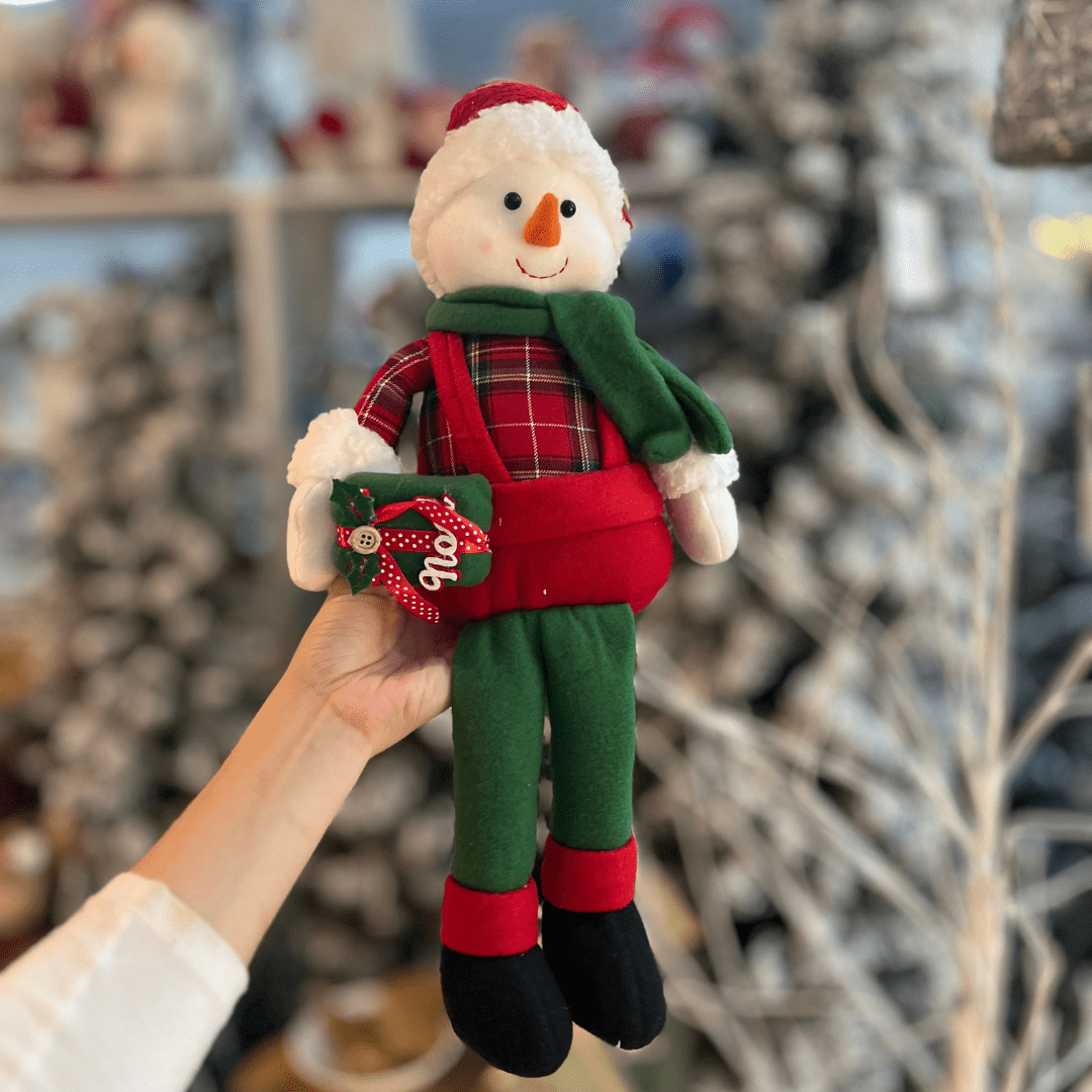 Boneco de Neve Natalino Com Presente Vermehlo e Verde 50cm