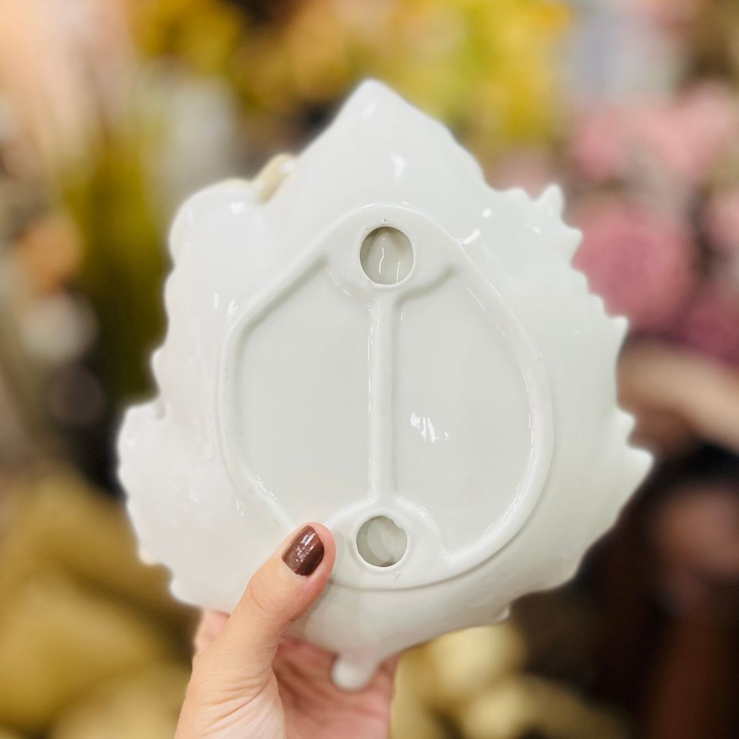 Decoração de Folha Com Pássaro - 22cm Branco