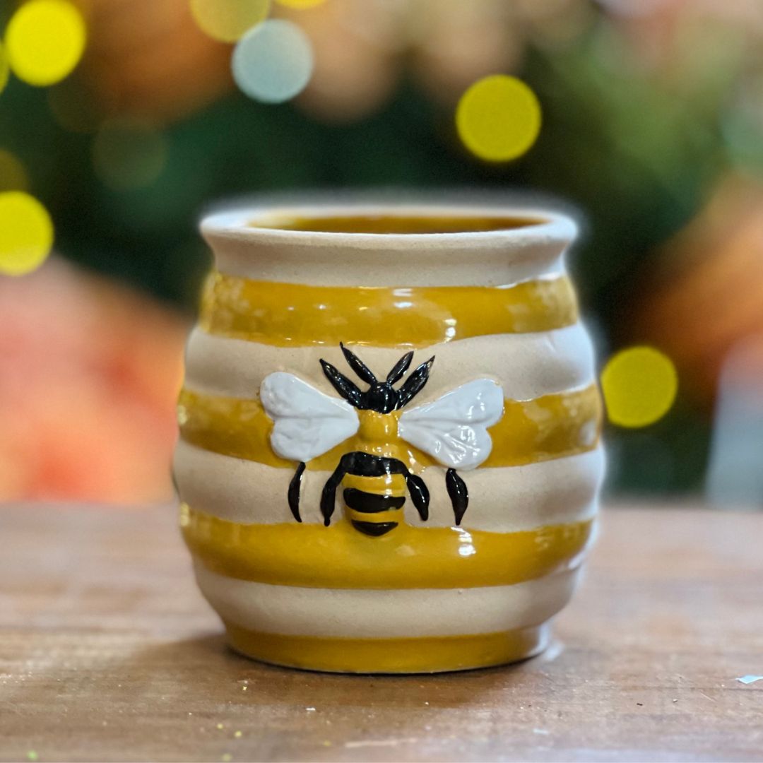 Vaso de Cerâmica Listrado Honey Bee - 10,1x10,5x10,5cm