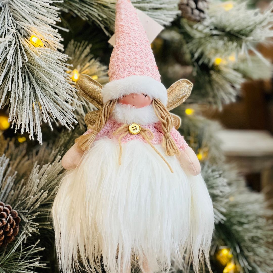 Fadinha de Natal Rosa Com Branco - 47cm