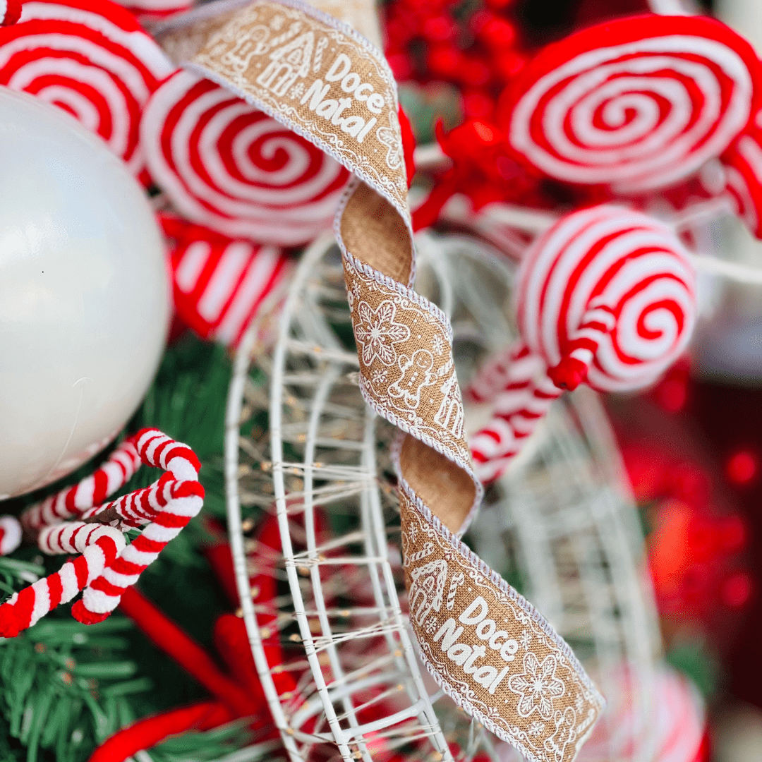 Fita Aramada Gingerbread Doce Natal 3,8cm x 9,14cm