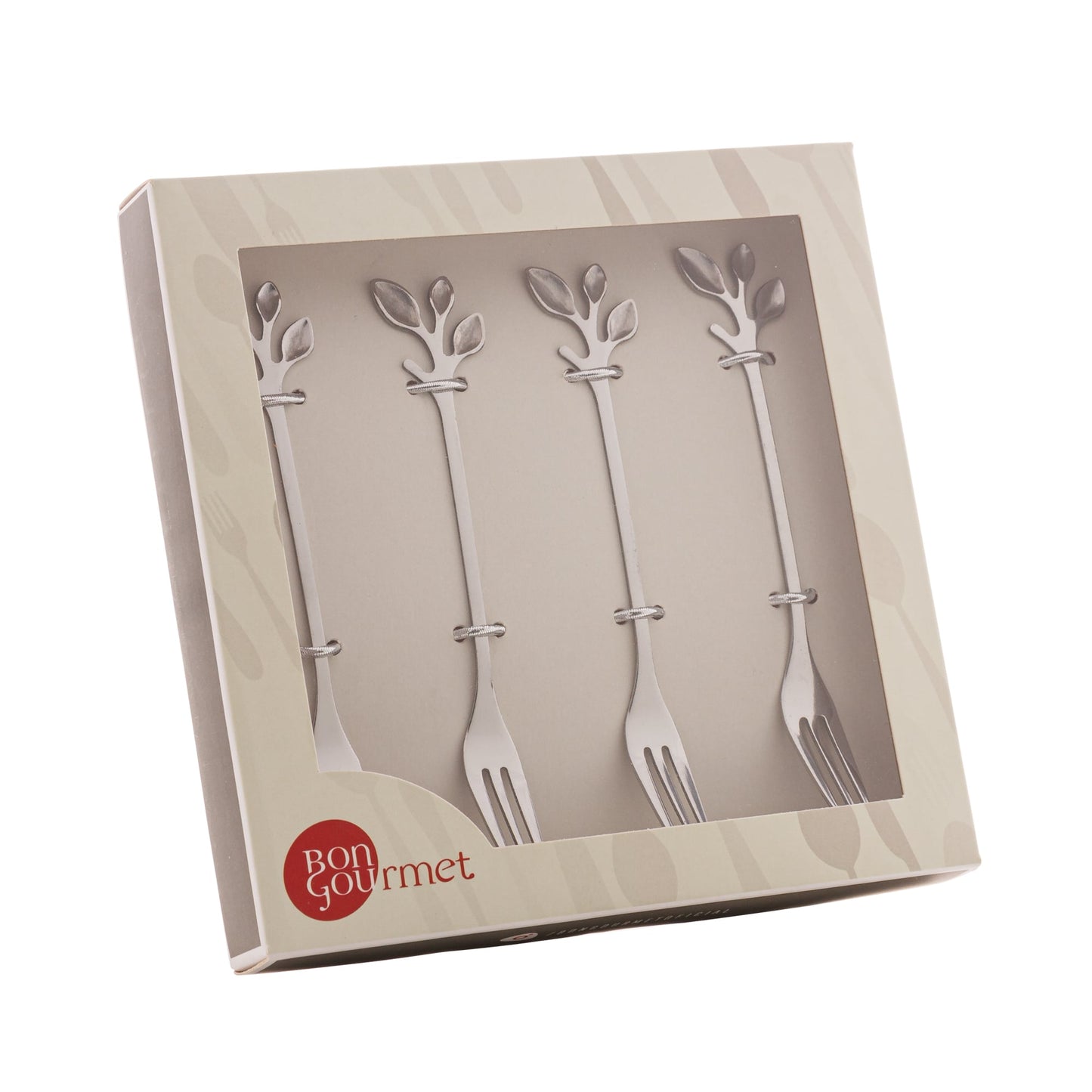 Conjunto 4 Garfos Aco Inox para Aperitivo Leaves Prateado