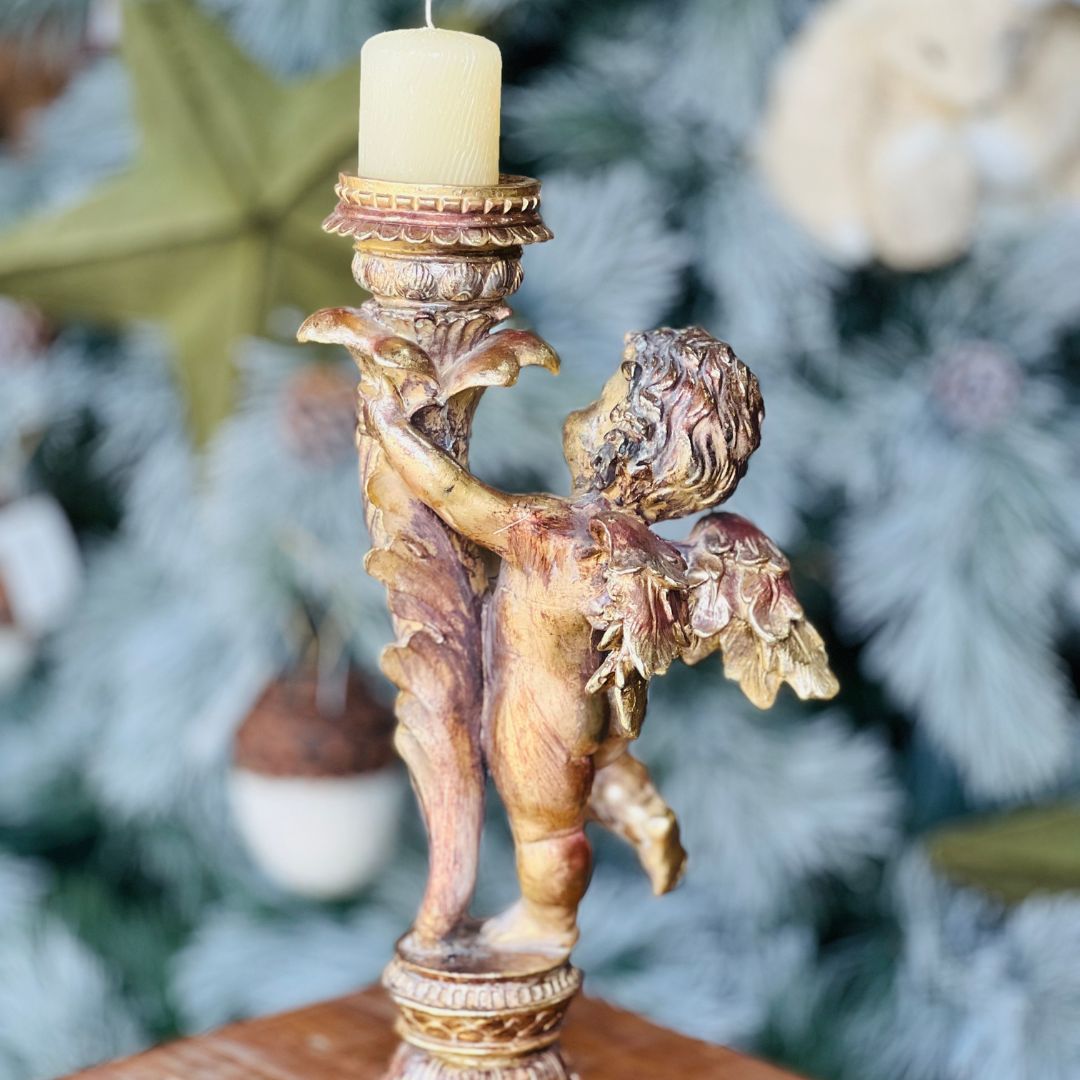 Castiçal Natalino Anjo - 41,5x14cm