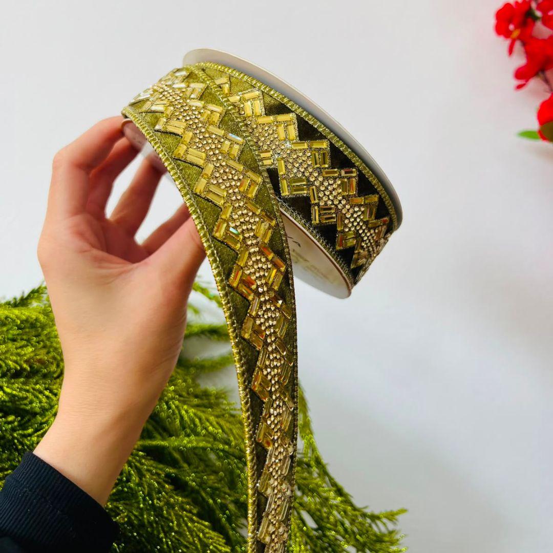 Fita Aramada de Veludo Verde - 3,8 cm x 5 m