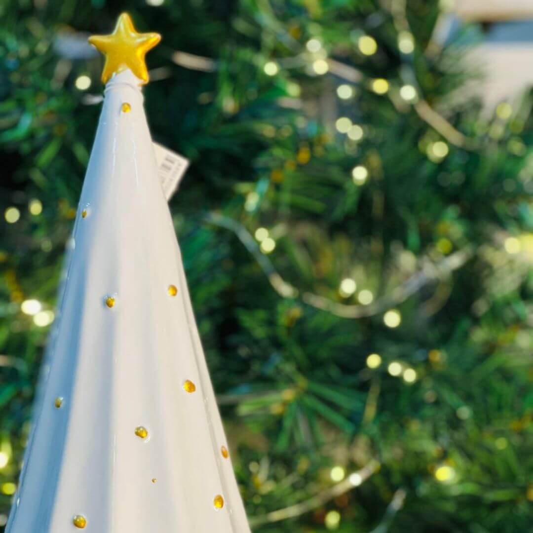 Natal Arvore Decorativo Branco e Dourado- 28,8x12,8x12,8cm