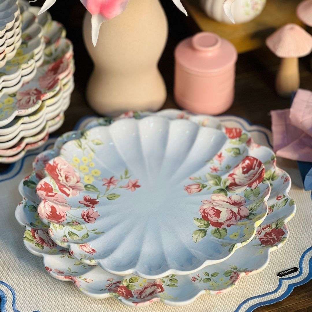 Sousplat Relevado Azul Com Rosas Vó Dulce -