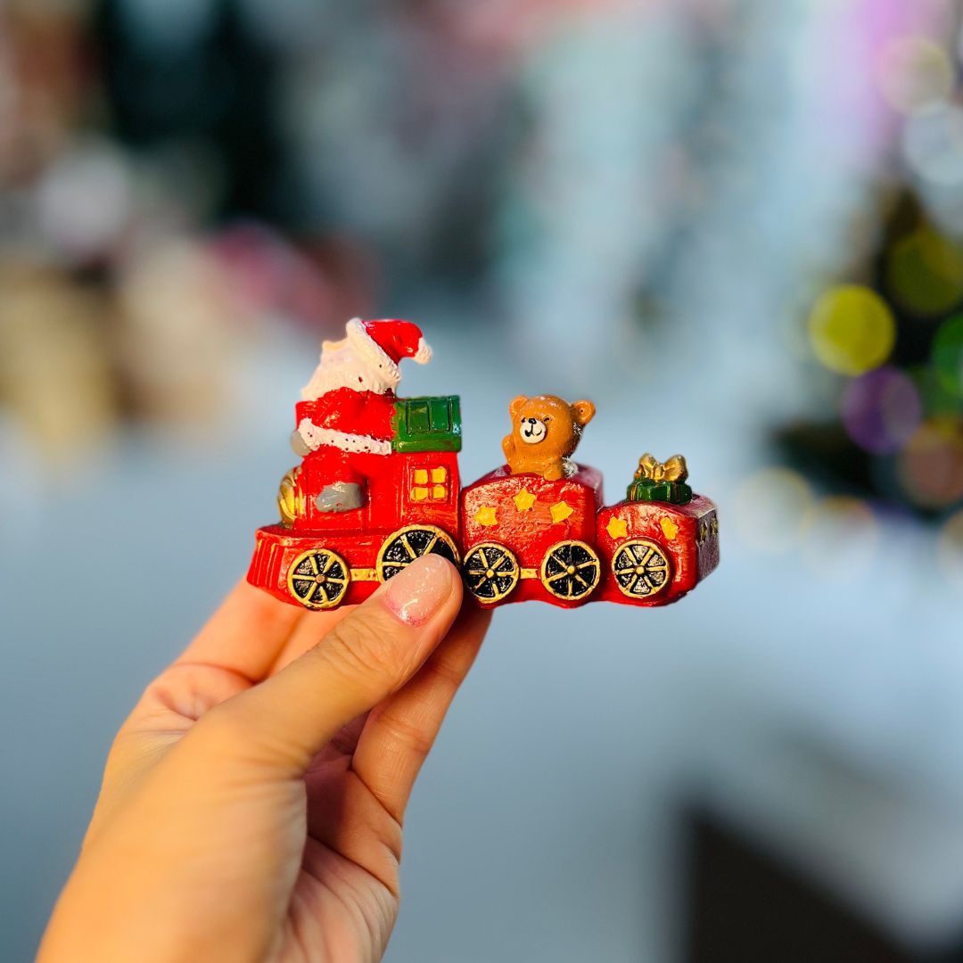 Trem do Papai Noel Com Ursinho e Presentes- 10cm