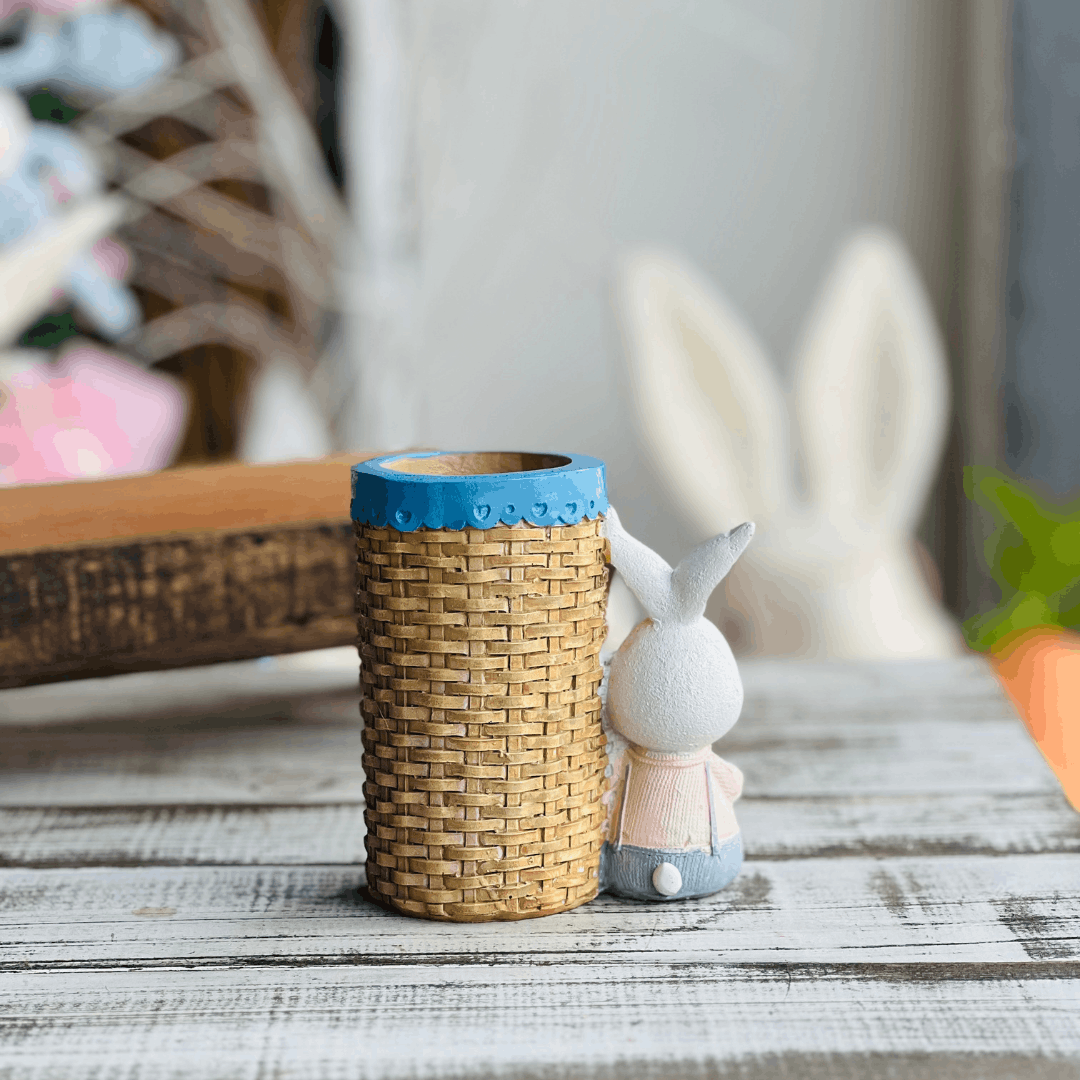 Porta Objeto Coelho com Cestinha de Resina - 12x7x10cm