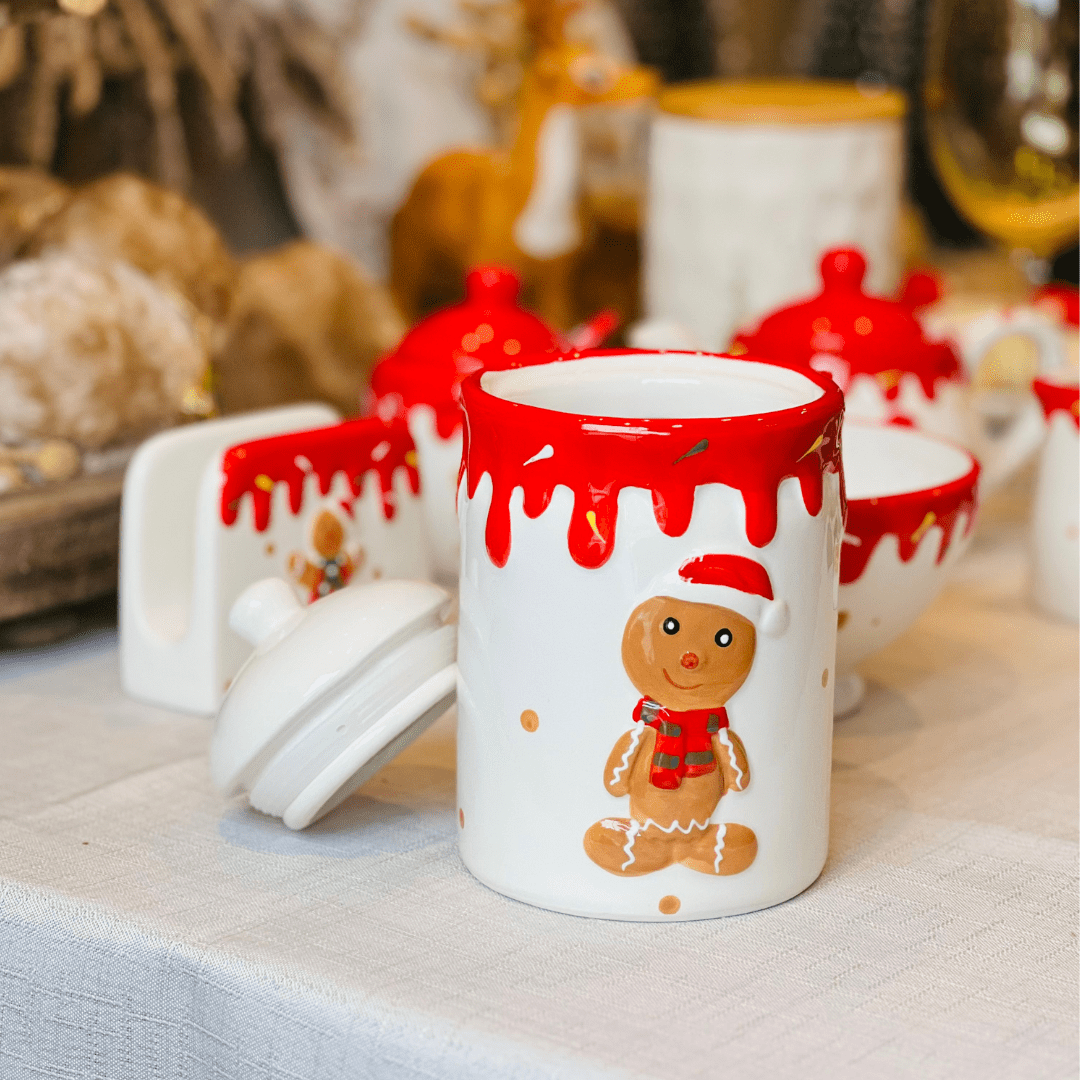 Pote Natalino de Cerâmica Gingerbread Com Vedação 18cm