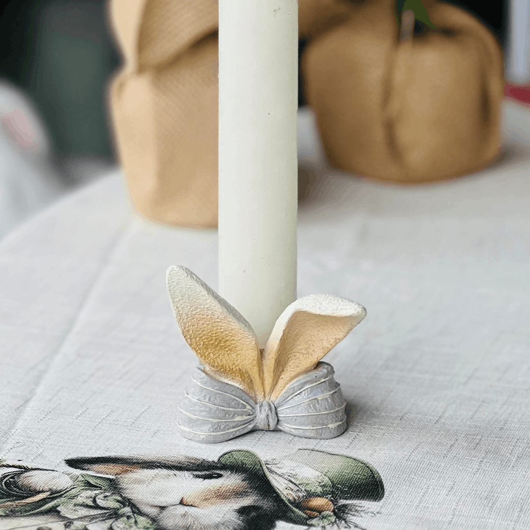 Porta Vela Orelhas de Coelho Lilas e Verde de Resina 8cm