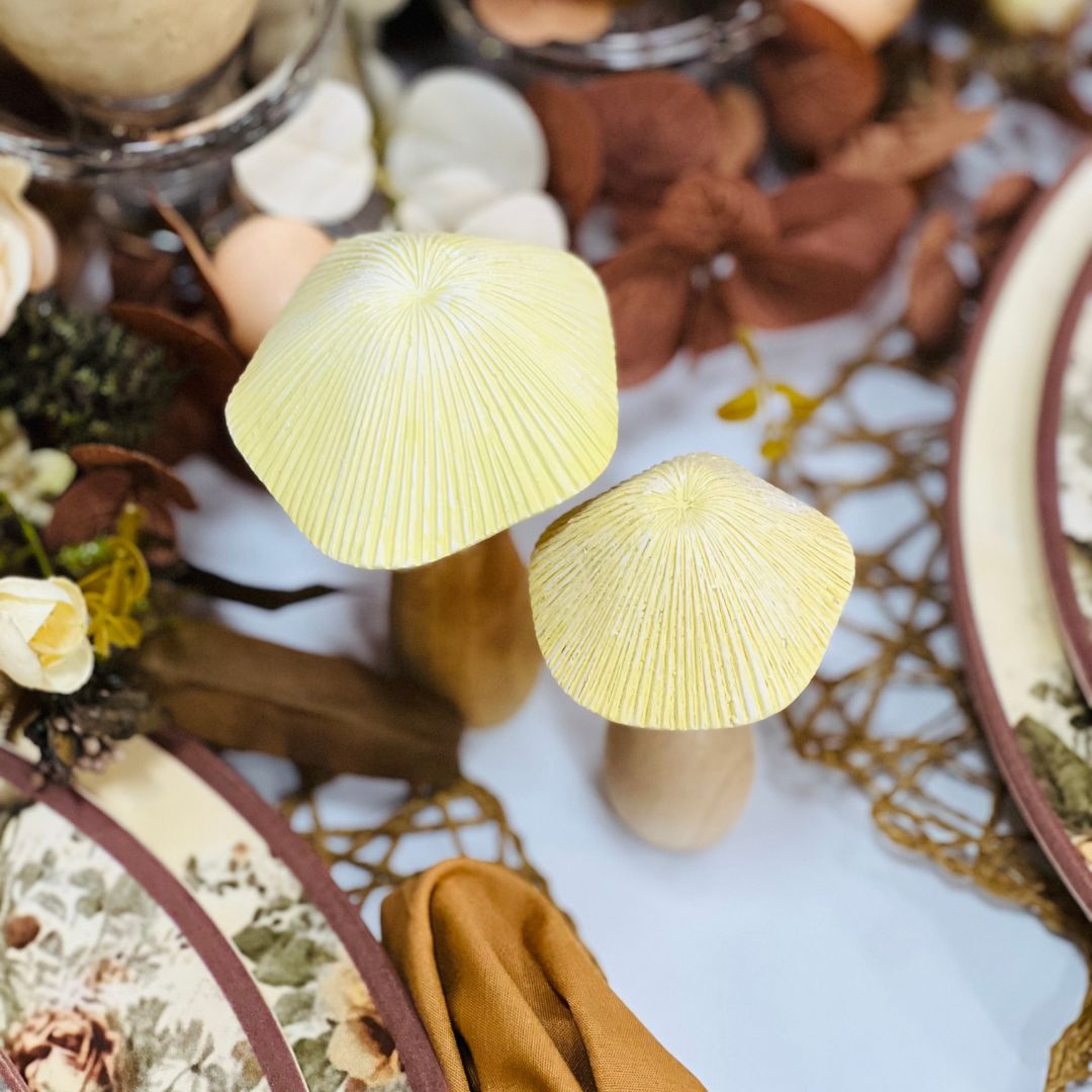 Kit 2 Cogumelos Decorativos - Amarelo 11cm e 13cm