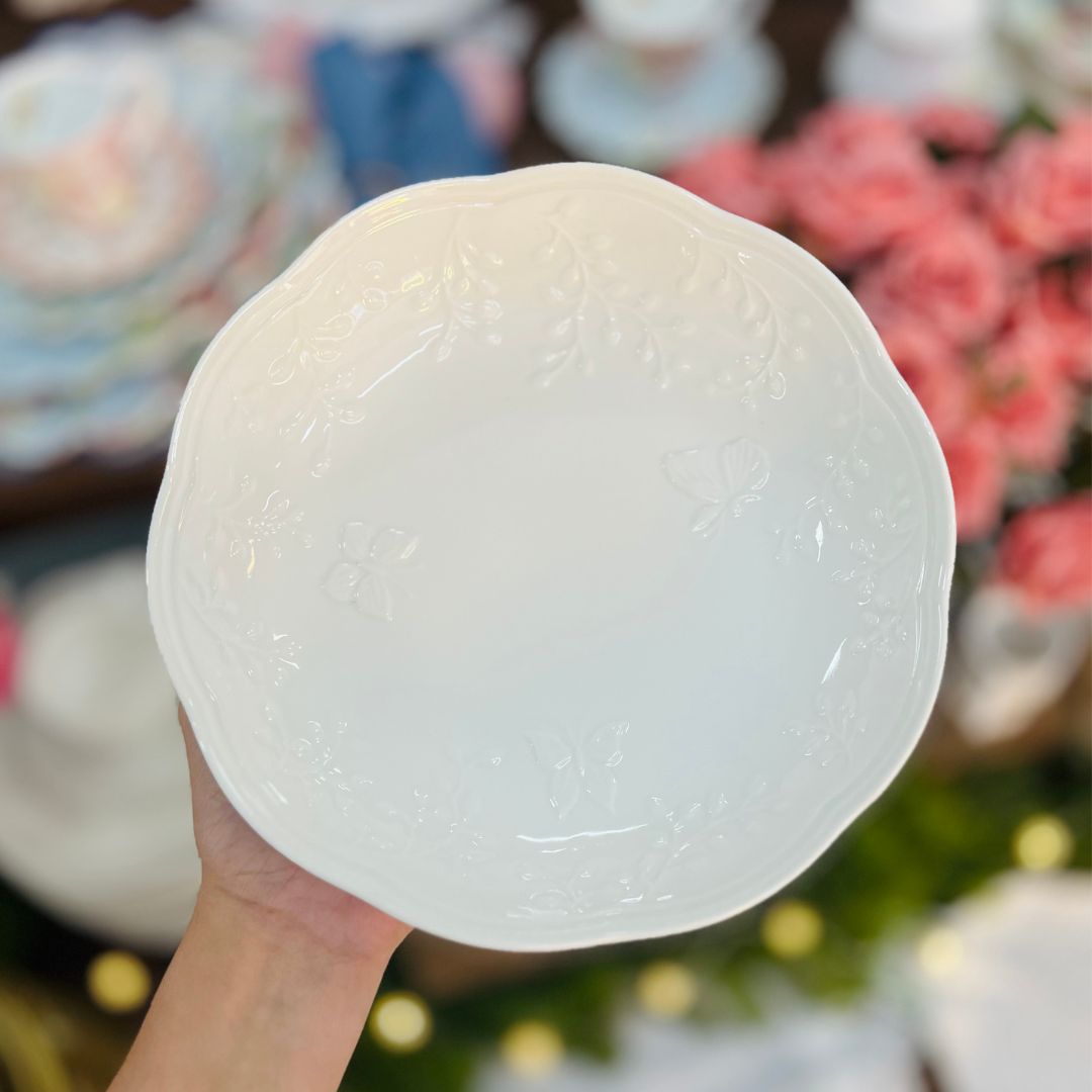 Prato Fundo de Porcelana New Bone Butterfly Flower