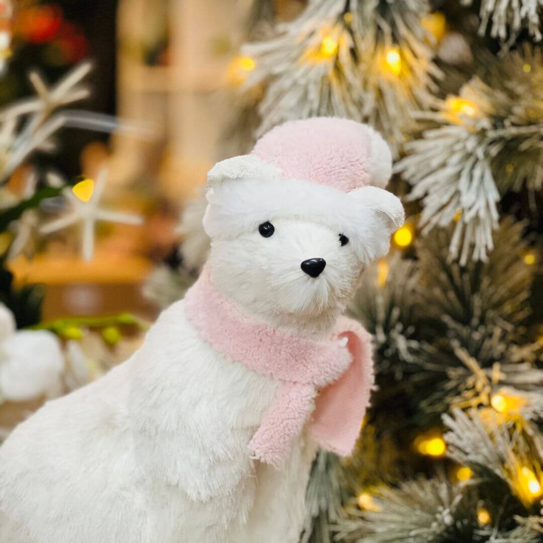 Urso de Natal Sentado de Sisal Rosa 38cm