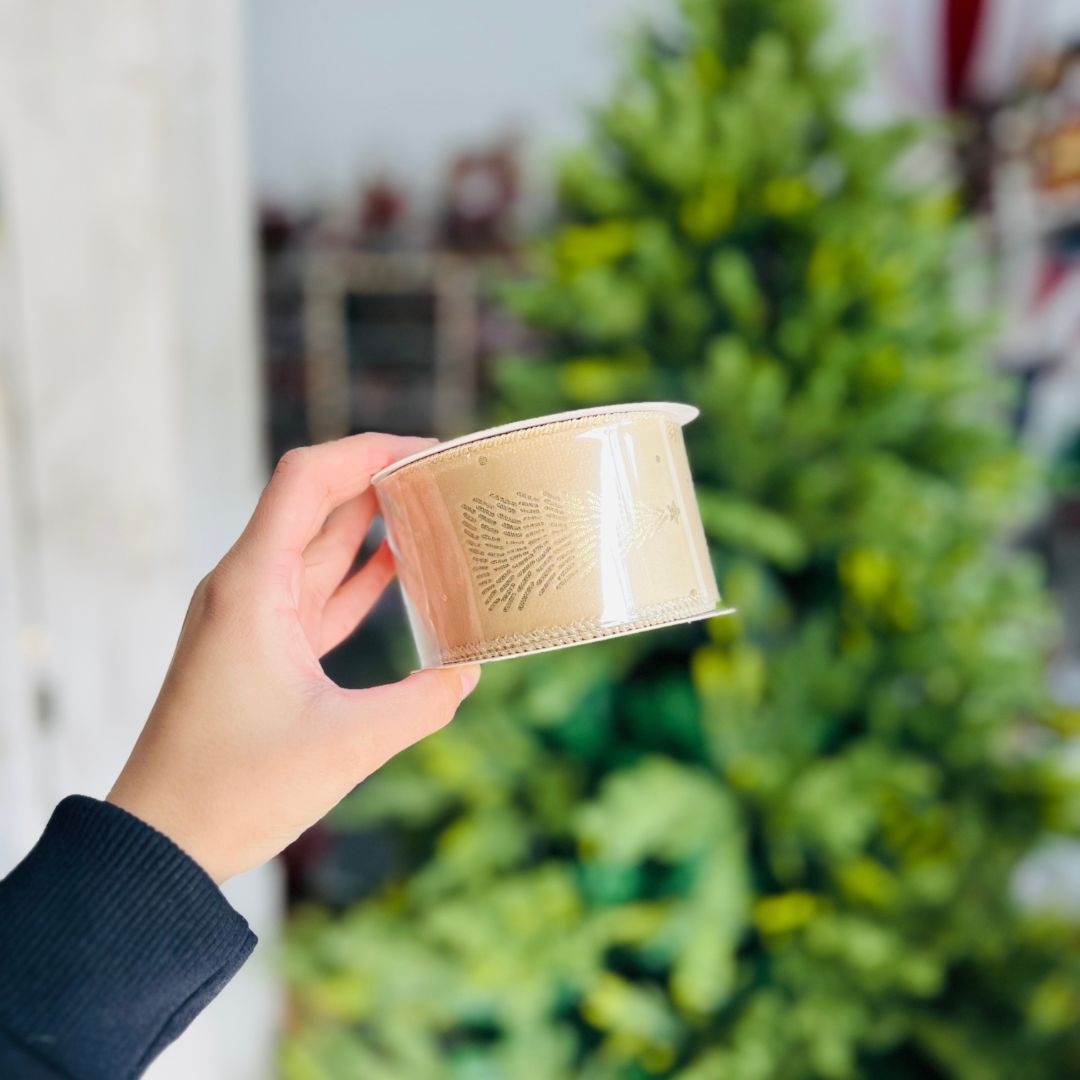 Fita Natalina Veludo Champagne - 6,3cmx9,14m