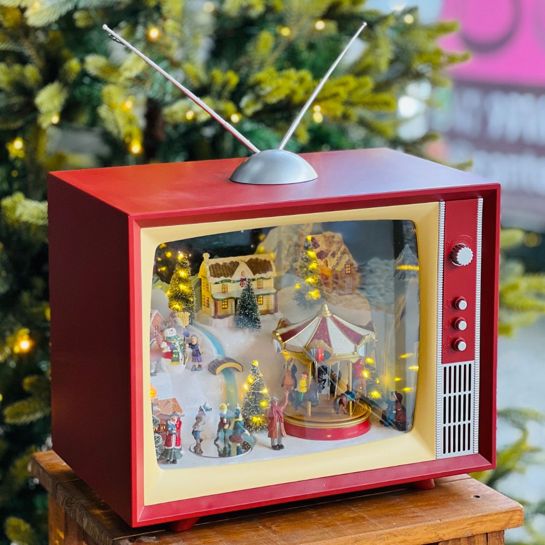 TV Natalina Com Luzes, Movimento e Som - 37,34x23,1x45cm