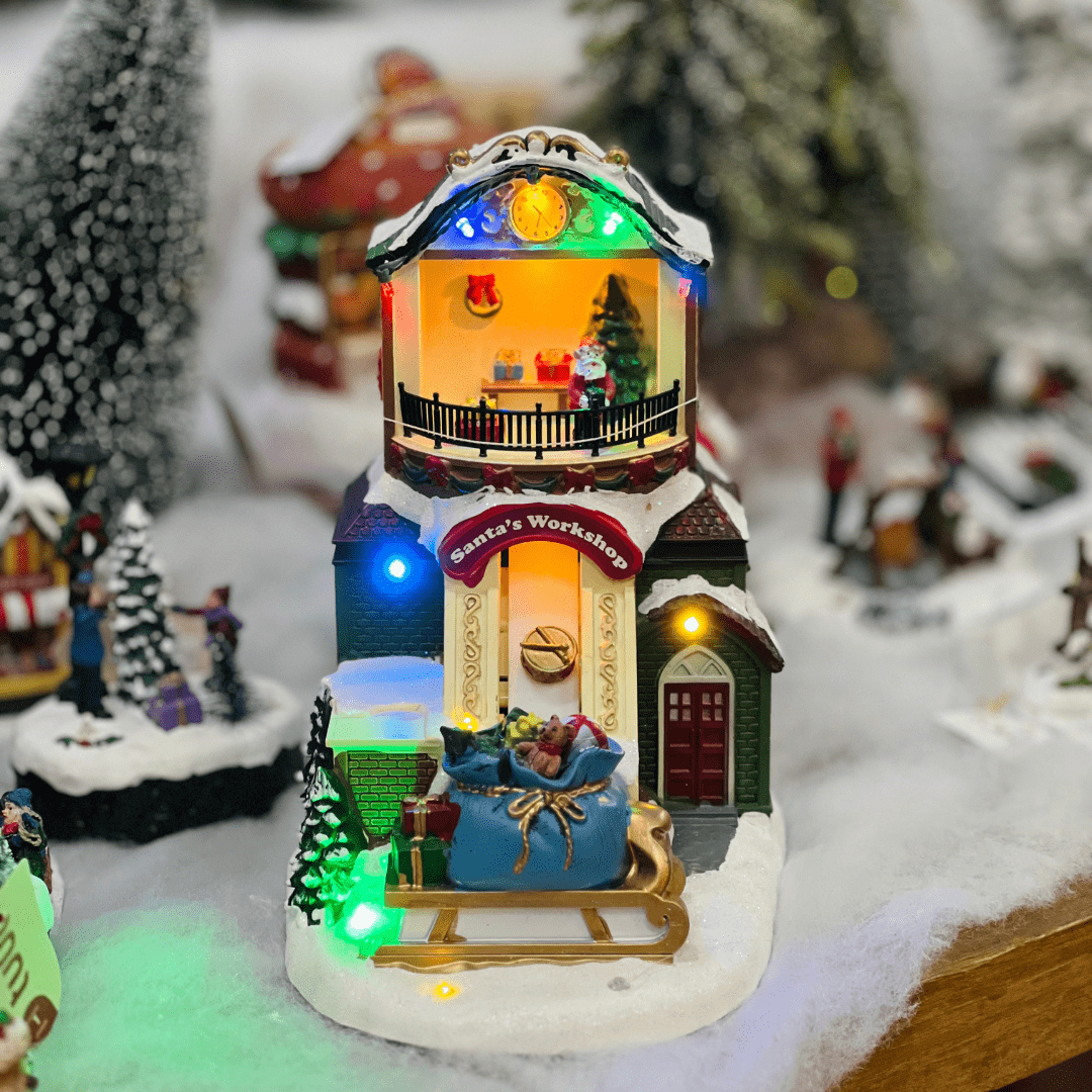 Cenário Natalino Fabrica de Brinquedos Com Led, Som e Movimento 22x14cm - Pilha