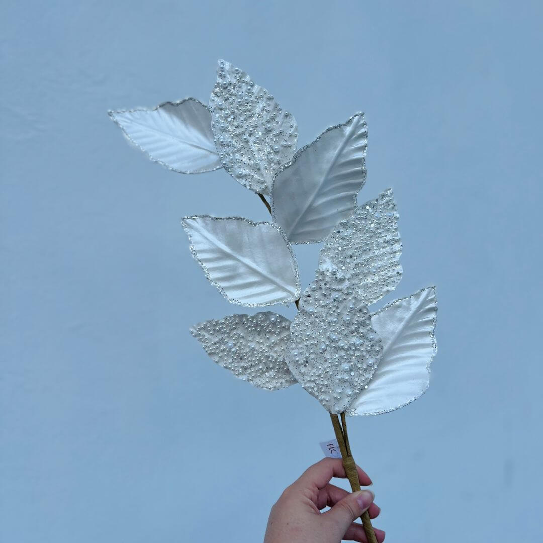 Haste Folha Natal Branca – 71cm