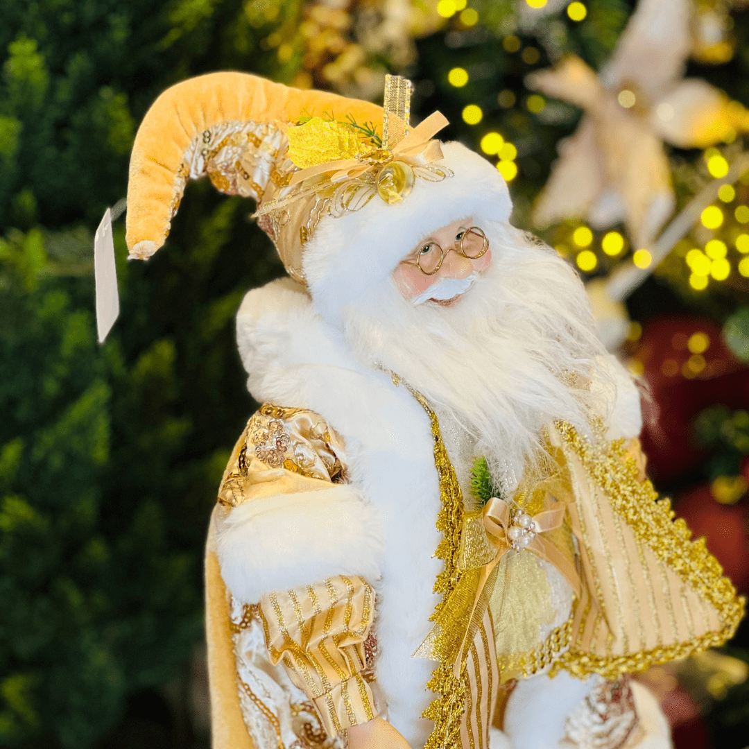 Papai Noel Branco e Dourado 45cm