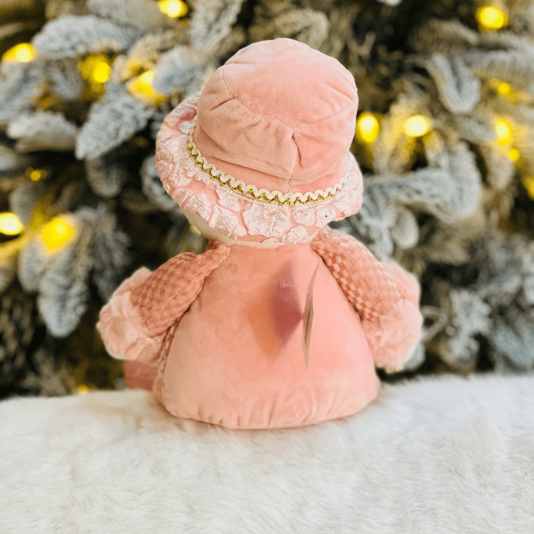Boneco de Neve Natalino Rosa e Verde de Pelúcia 38cm
