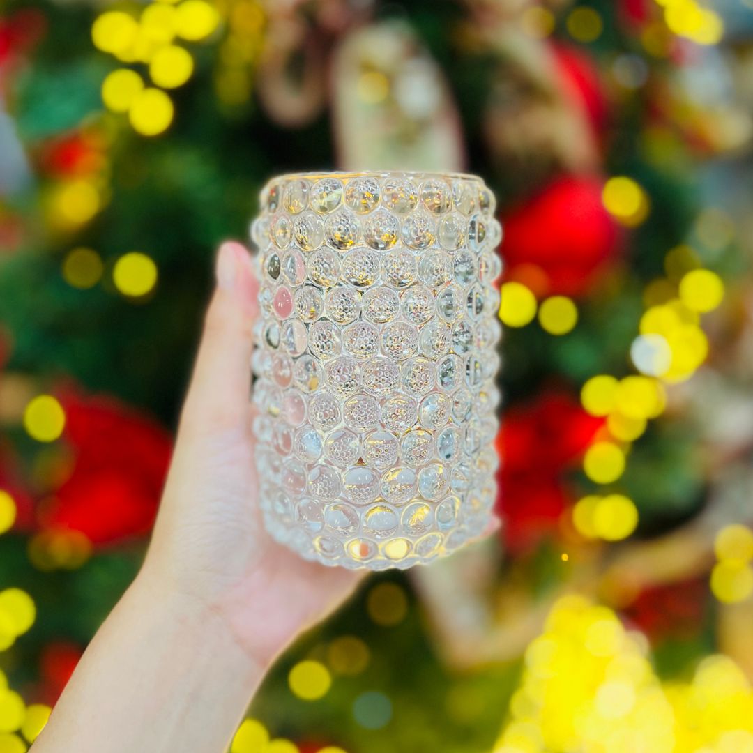 Porta Velas Bolinhas Transparente - 8,5x12,5cm