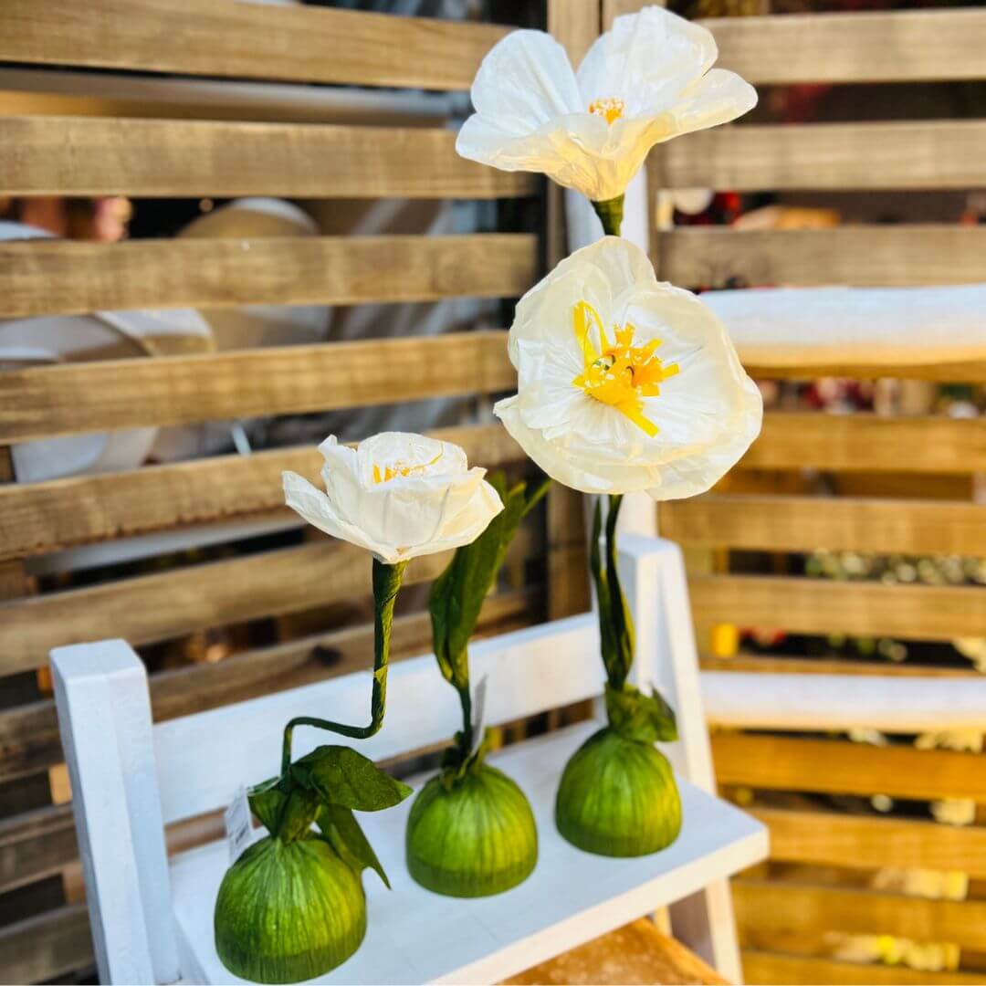 Flor Decorativa Papoula Branca – 53cm