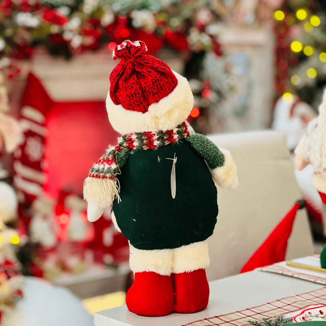 Boneco de Neve Natalino Em Pé Cachecol e Gorro 34cm