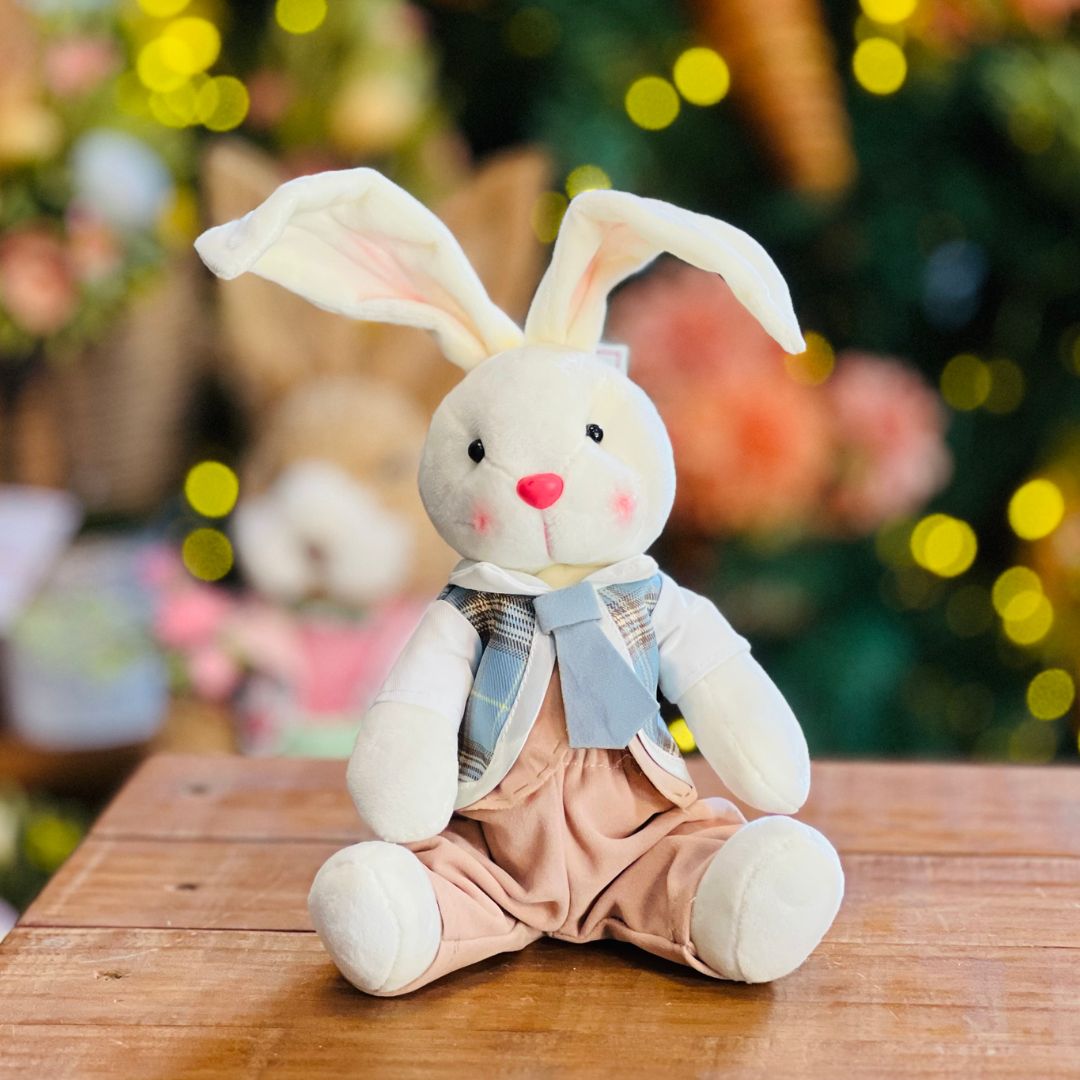 Enfeite Decorativo Coelho Sentado - 31cm Roupinha Xadrez