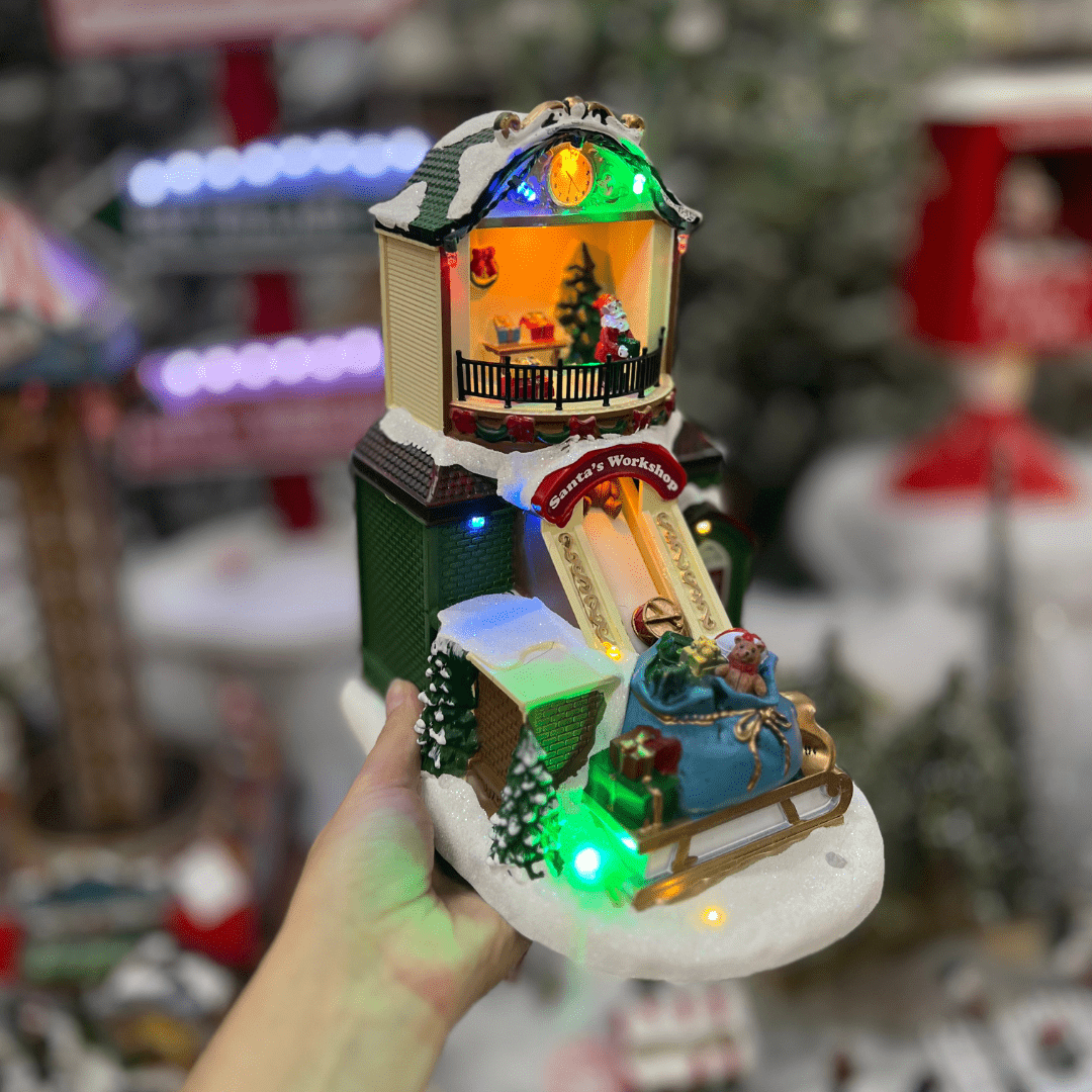 Cenário Natalino Fabrica de Brinquedos Com Led, Som e Movimento 22x14cm - Pilha