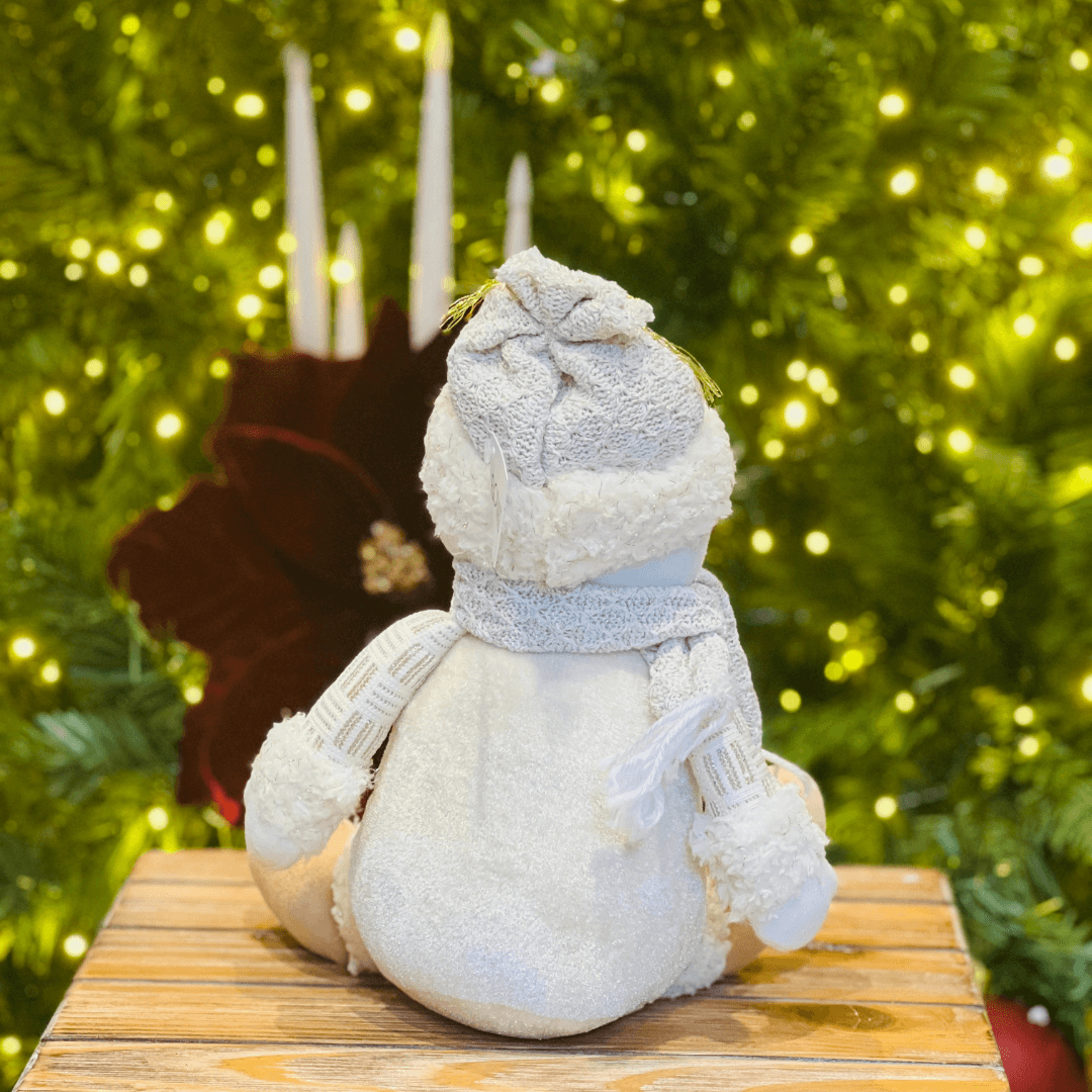 Boneco de Neve Natalino Sentado Champanhe 25cm