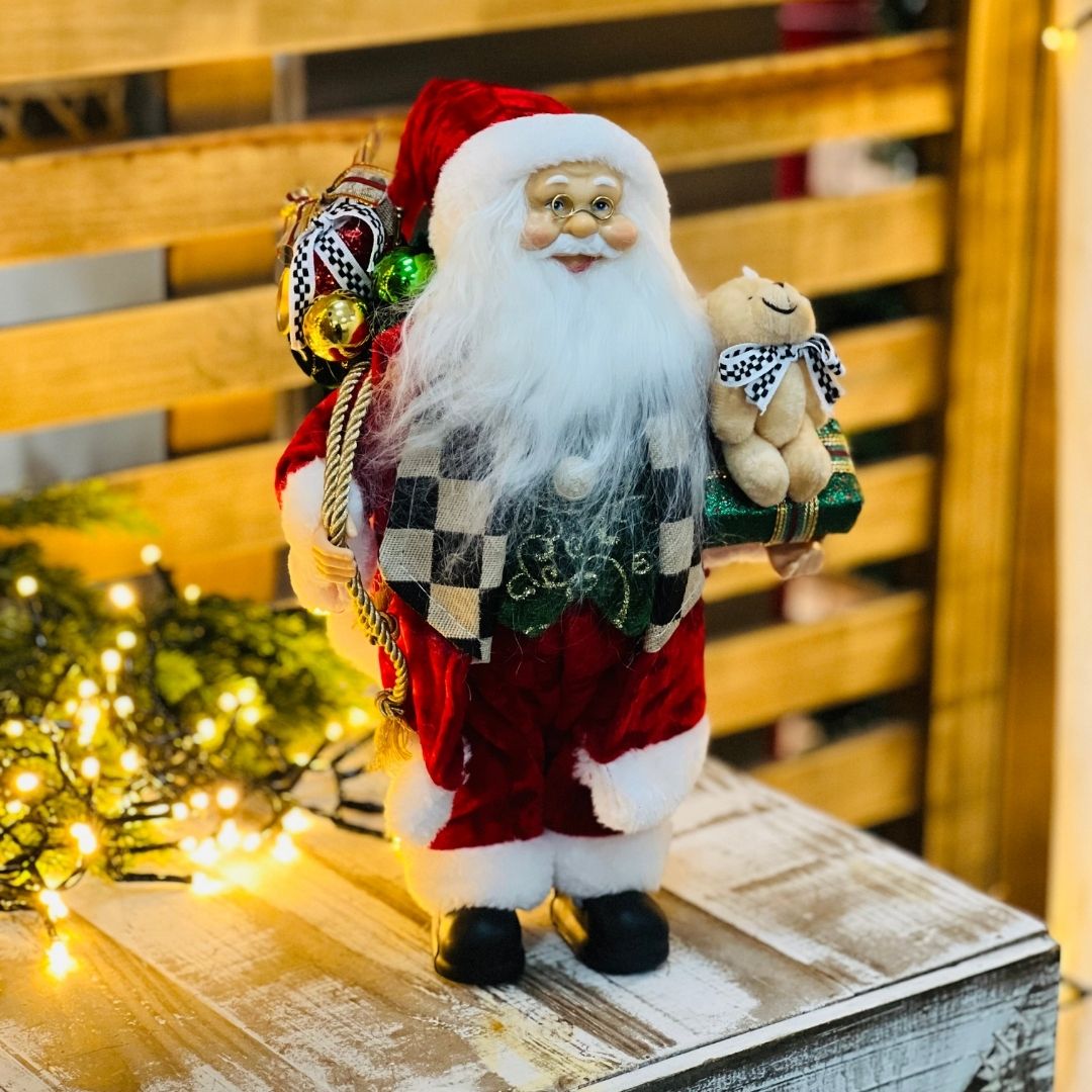 Papai Noel Casaco Checker Veludo - 30cm