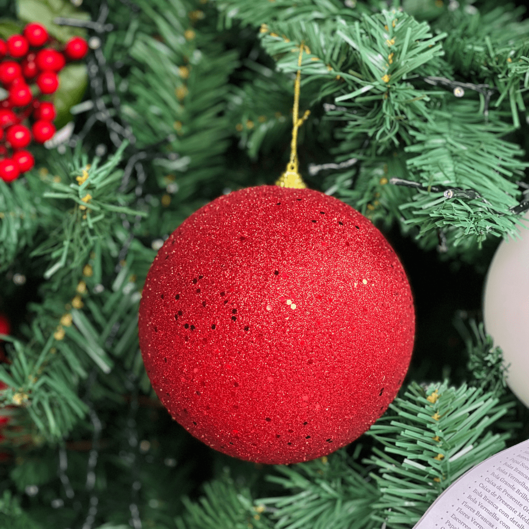 Bola Natalina Vermelha Glitter 15cm - 1un