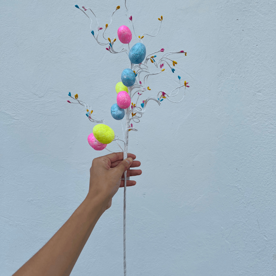 Haste de Ovos Coloridos Com Glitter 65cm