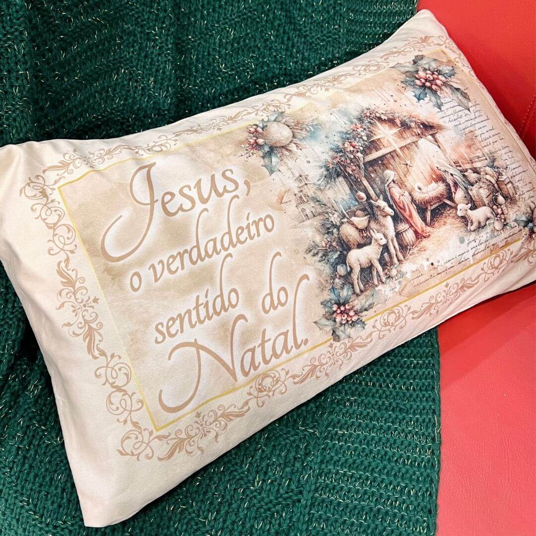 Capa de Almofada Luxor Natal Presépio Jesus – 50x29cm
