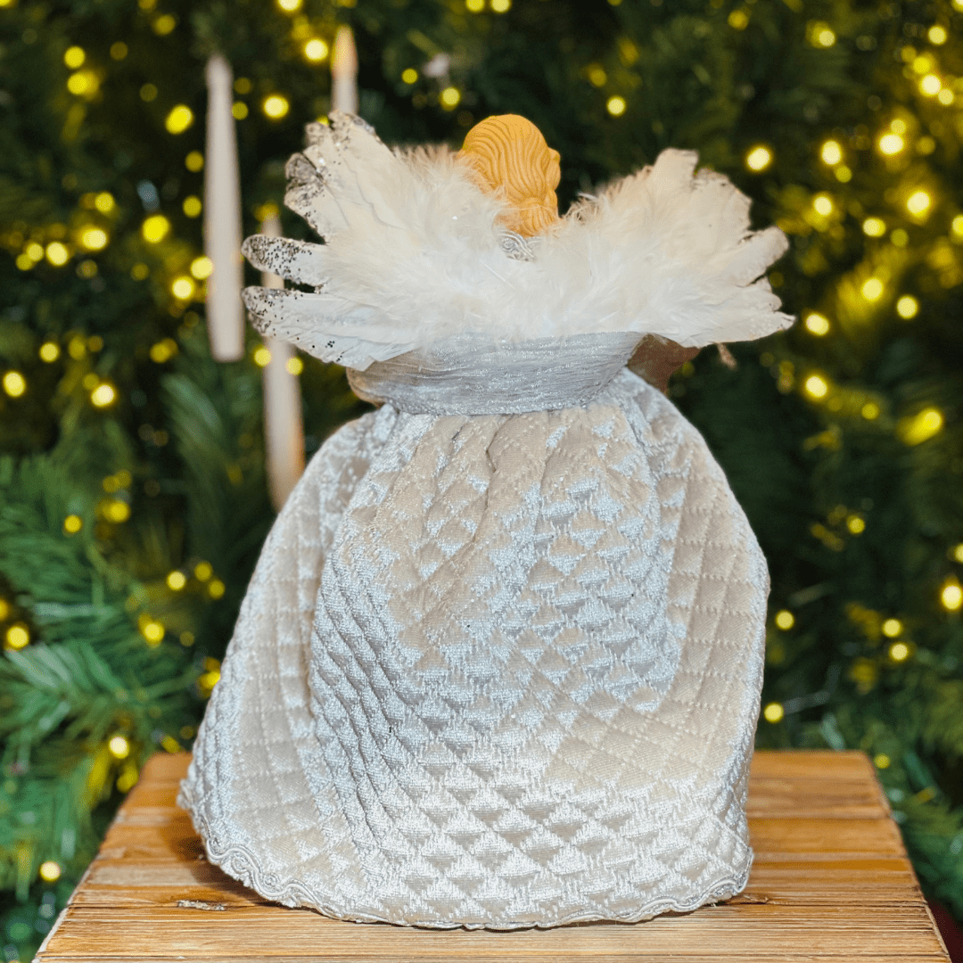 Anjo Natalino Com Arranjo Prata 30cm