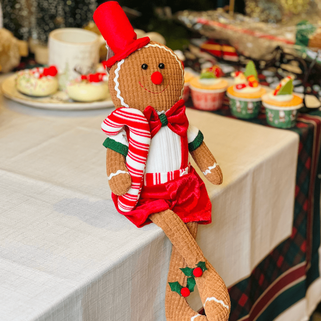 Gingerbread Natalino Menino Com Cartola Sentado de Pelúcia 48cm