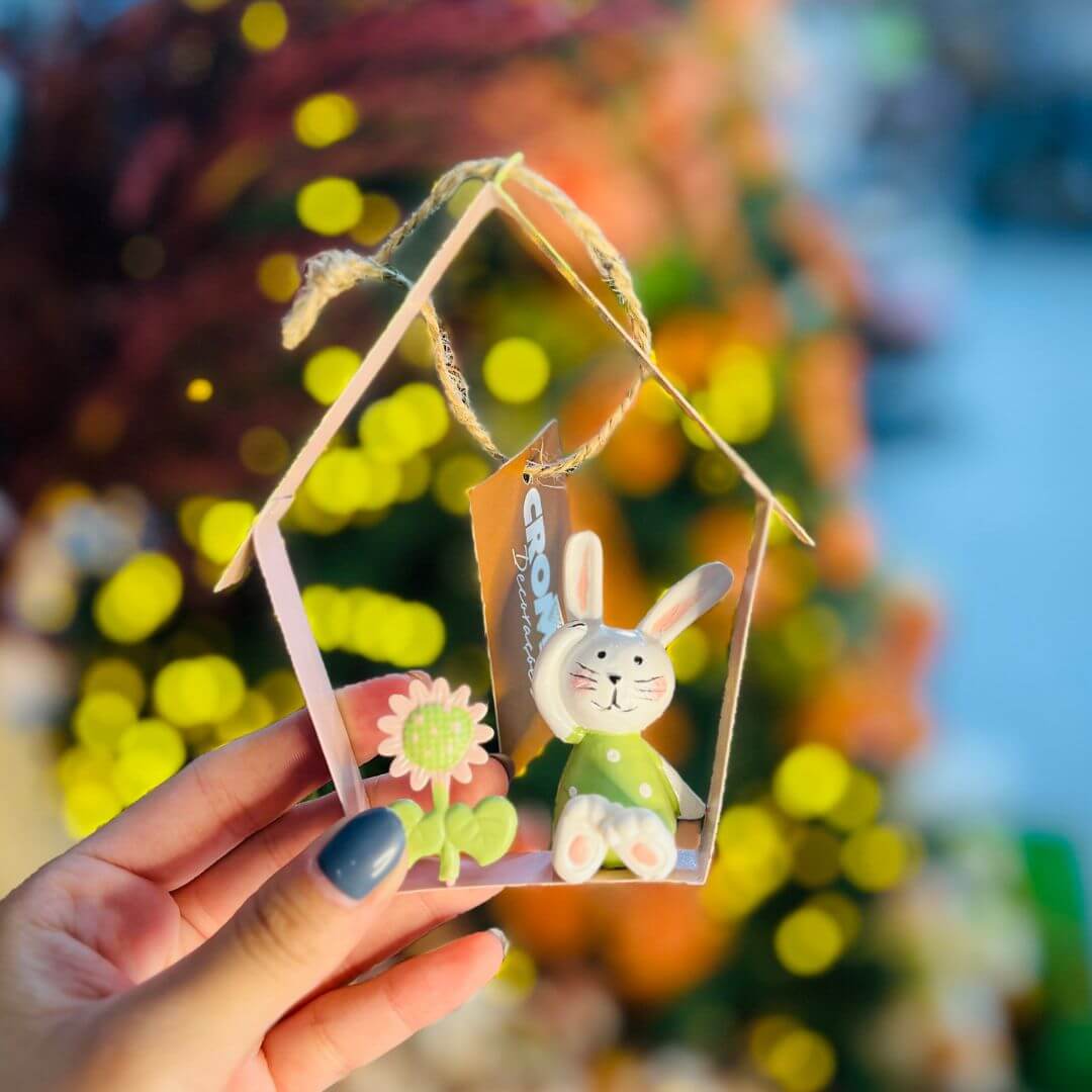 Enfeite Para Pendurar Casa do Coelho Verde - 12,5cm