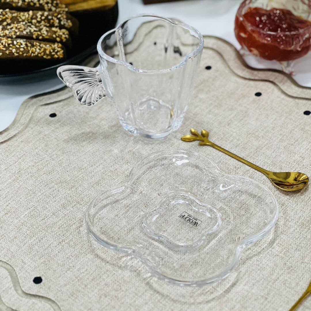 Conjunto 4 Pratos para Sobremesa de Vidro Butterfly - 17cm