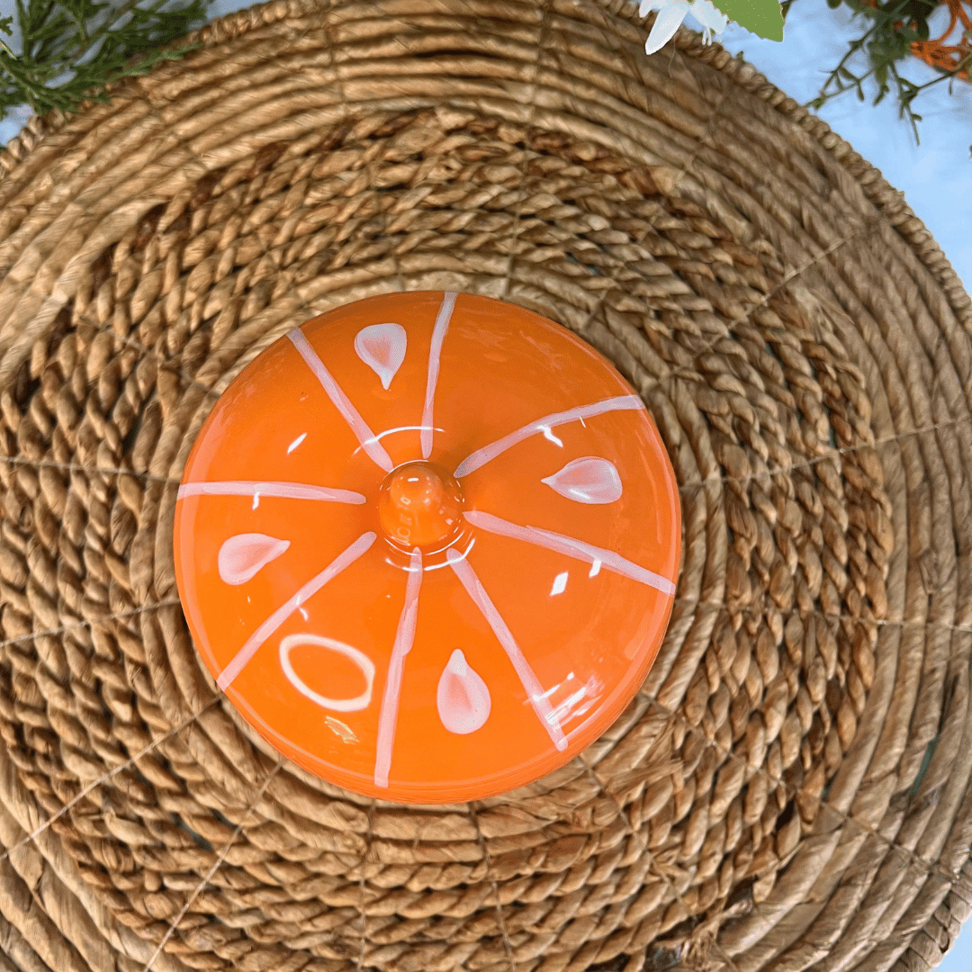 Pote Laranja Com Tampa Tutti-frutti de Cerâmica 730ml - 15x13cm