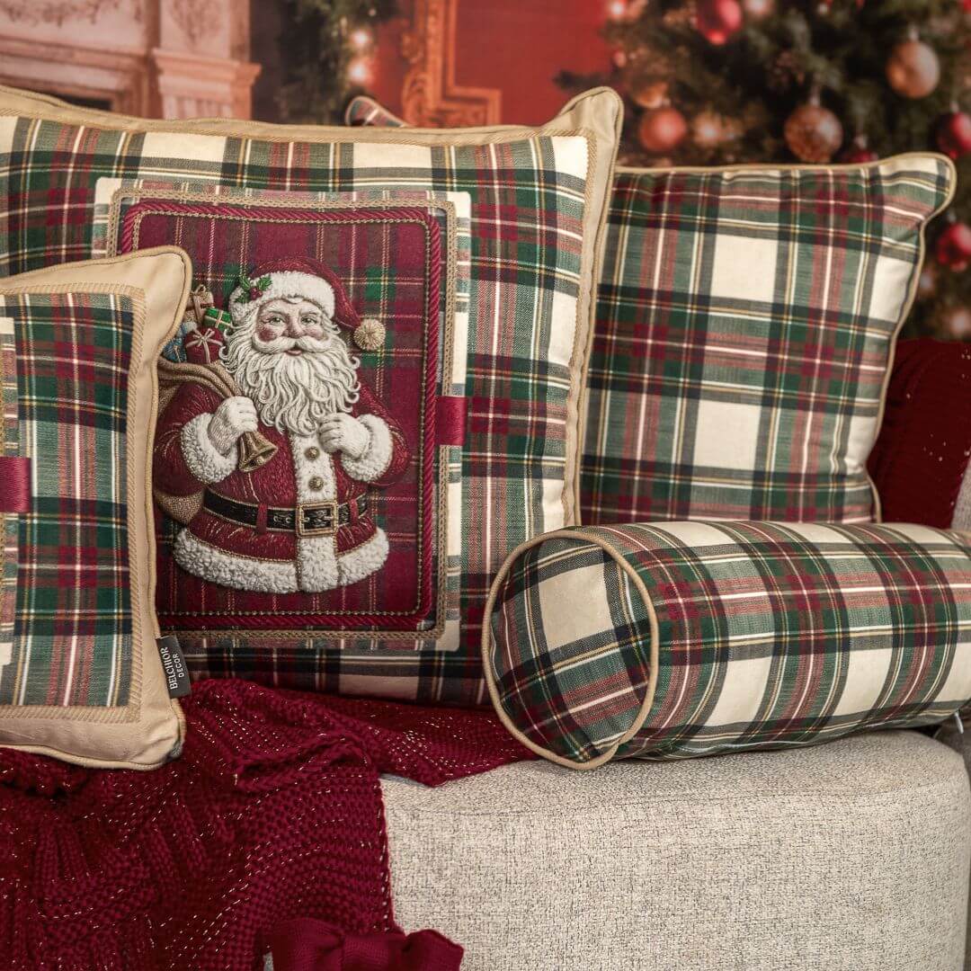 Capa Natalina Noel com Cordone Xadrez 50 x 50cm