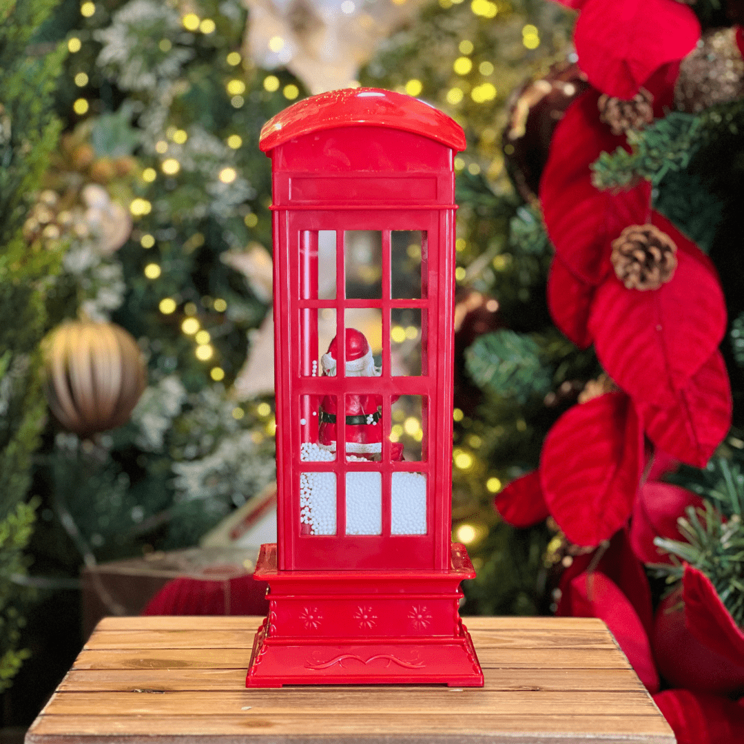 Cabine Telefonica do Noel Com Led, Som e Neve 30cm