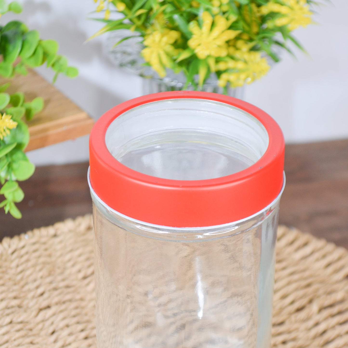 Pote de Vidro Borossilicato Transparente Com Tampa de Acrilico Gastro Vermelha 500ml