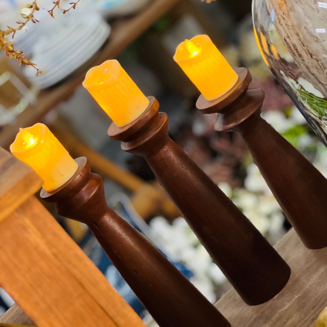 Castiçal Madeira Cambará G - 30cm