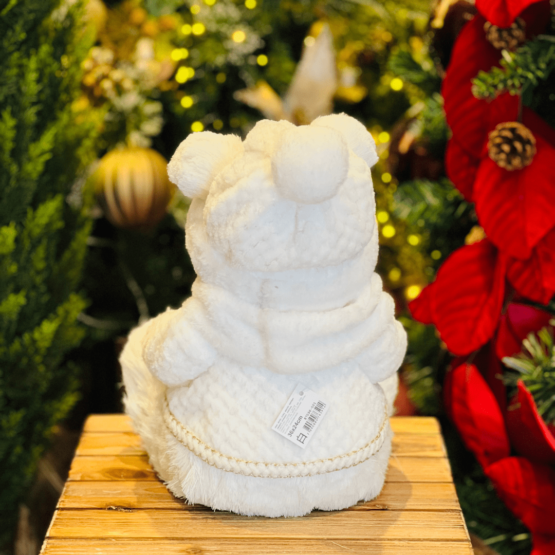 Urso Natalino Com Estrela Branco e Dourado de Sisal 36x24cm