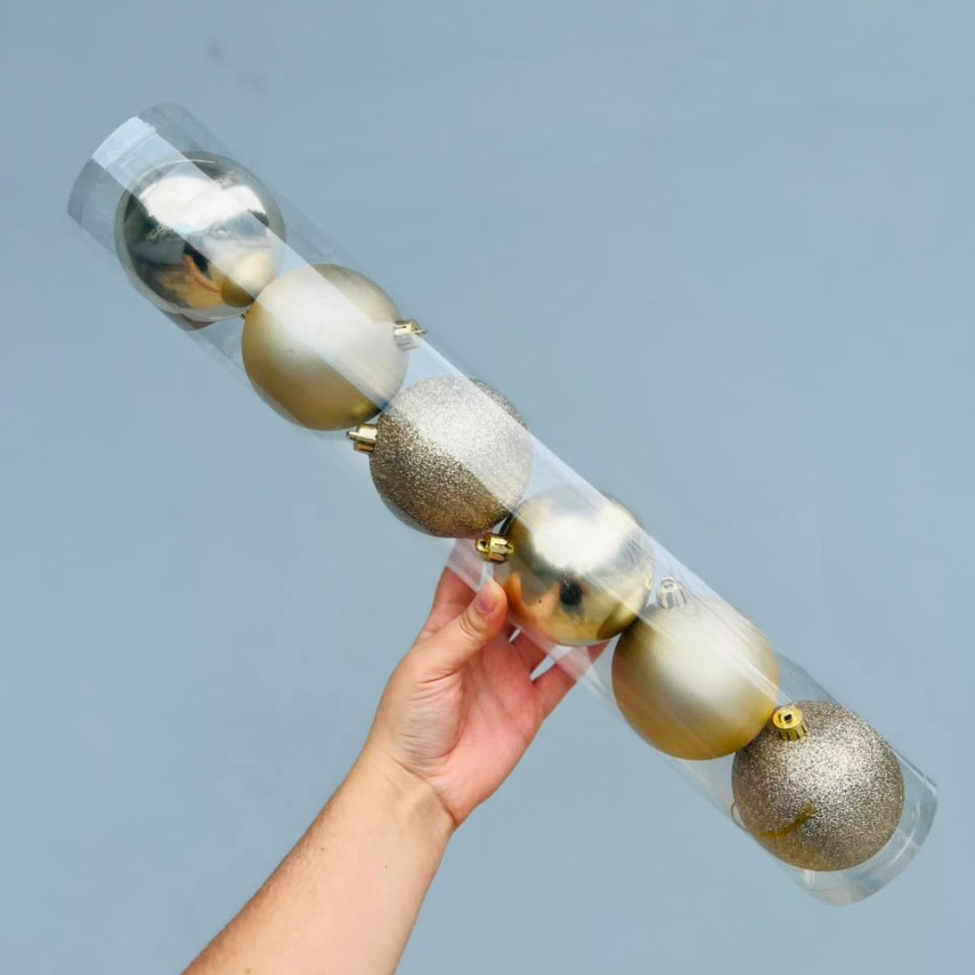 Jogo com 6 Bolas Natalinas Nude - 8 cm | Brilhante, Fosca e com Glitter