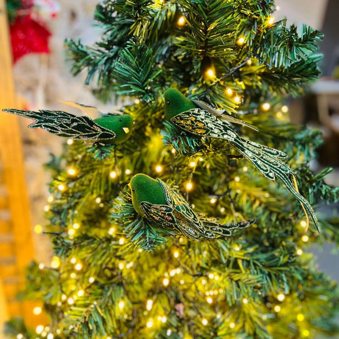 Passarinho Lux Dourado e Verde – 24cm | Kit com 3